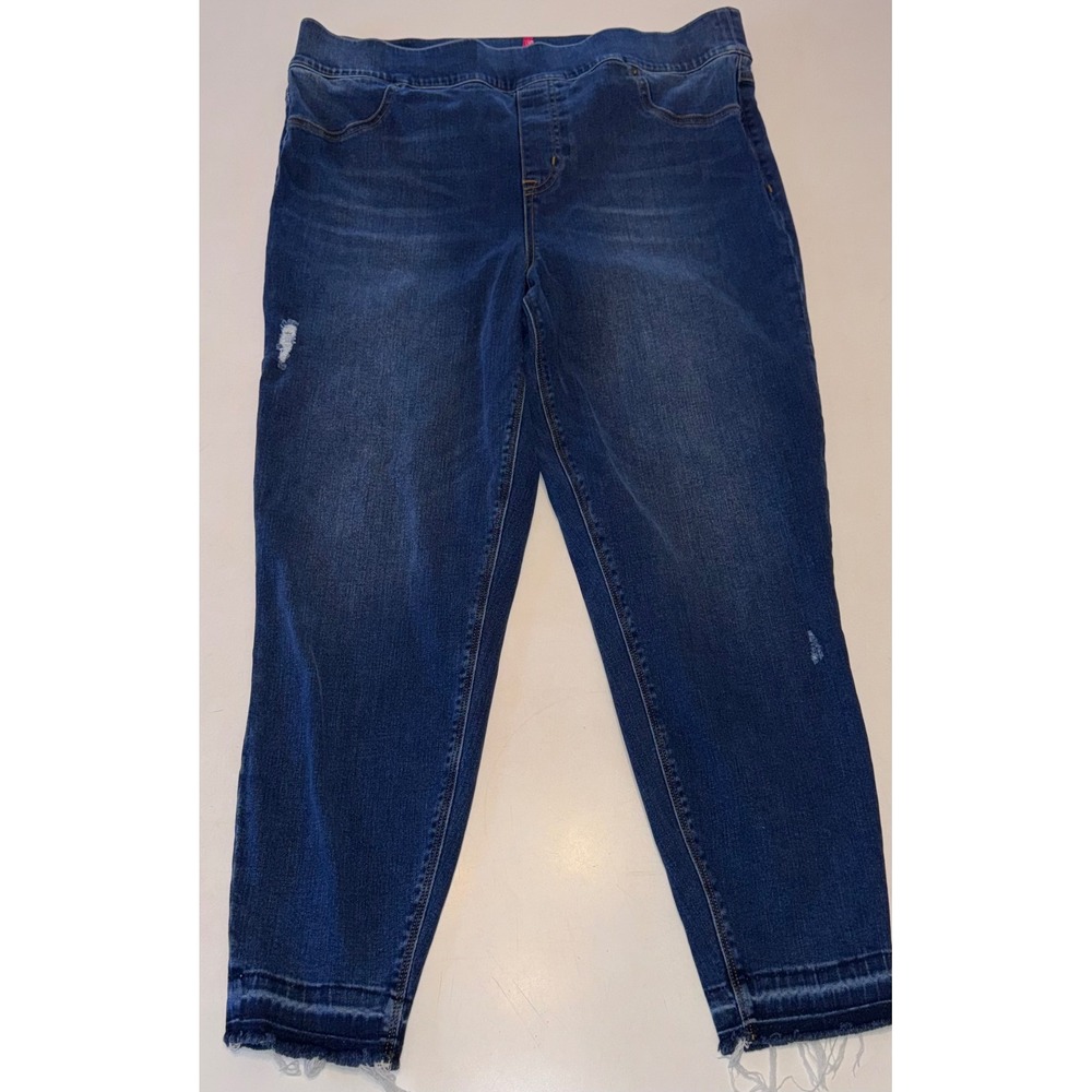 Spanx Ankle Jean Skinny Leggings Dark Wash Frayed Hem Distressed Size 2X